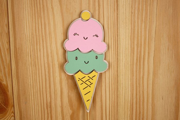 Топпер "Мороженое" (5,3*30) МДФ 3мм, окрашен., оформл., Розовый-тиффани, 1 шт.