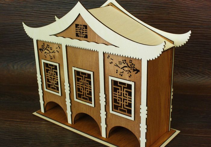 Чайный домик в китайском стиле №3 (12*33*25) Фанера 3мм, окрашен. морилкой, оформл., Дуб, 1 шт. Чайный домик в китайском стиле №3 (12*33*25) Фанера 3мм, окрашен. морилкой, оформл., Дуб, 1 шт.