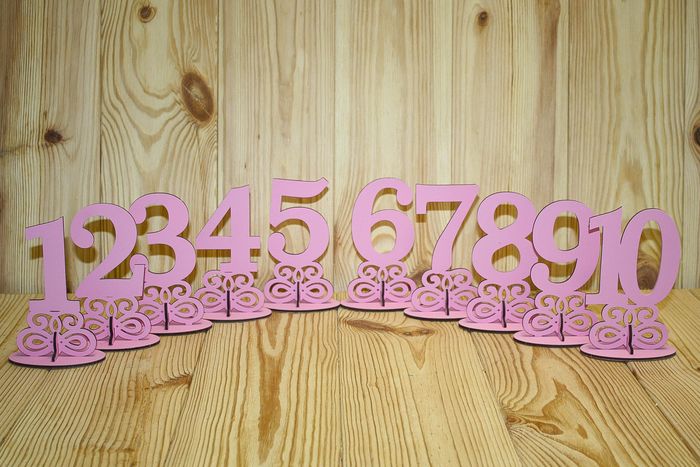 Номера на столы на подставке (8,9*5*14) МДФ 3мм, окрашен., Розовый, Набор 10 шт