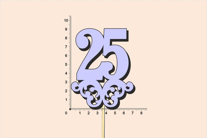 Топпер юбилейный "25" с вензелем, на палочке (шир.7см;выс.9см) МДФ, окраш., сиреневый Топпер юбилейный "25" с вензелем, на палочке (шир.7см;выс.9см) МДФ, окраш., сиреневый