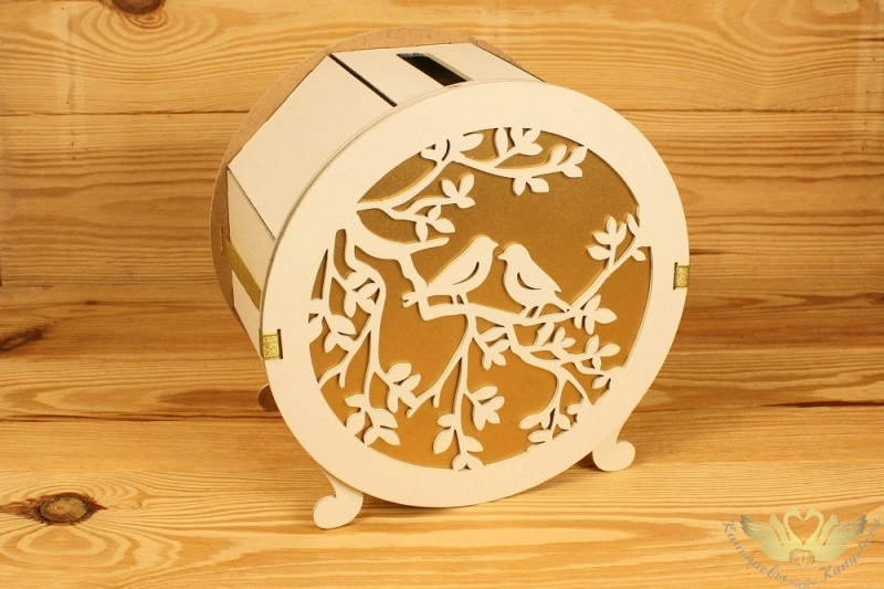 Семейный банк "Птицы" (21,7*13*21,7) МДФ 3мм, окрашен., оформл., Шампань пастель-золото, 1 шт.