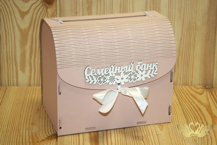 Семейный банк с цветами (23,5*17*20) МДФ 3мм, окрашен., оформл., Пудровый-белый, 1 шт.