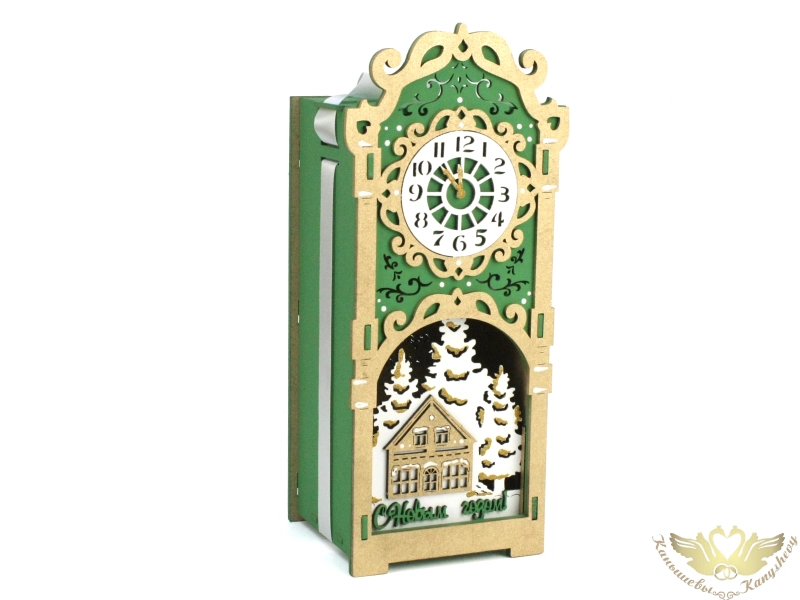 Подарочная упаковка-кормушка, с ёлочной игрушкой (12*10*27) Зелёный-золото, 1 шт.