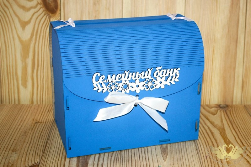 Семейный банк с цветами МИНИ (20*15*17,5) МДФ 3мм, окрашен., оформл., Синий-белый, 1 шт.