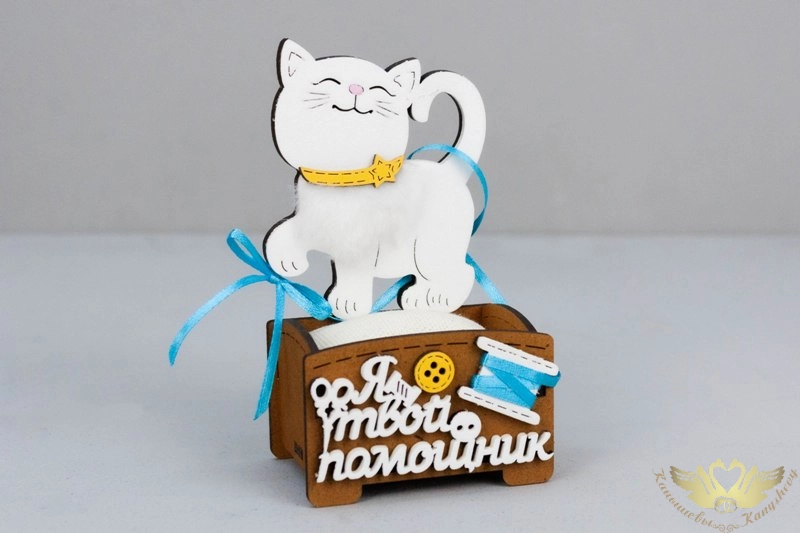 Игольница "Помощник" (7*5,5*13,5) МДФ, окрашен. морилкой, оформл., Дуб-белый, 1 шт.