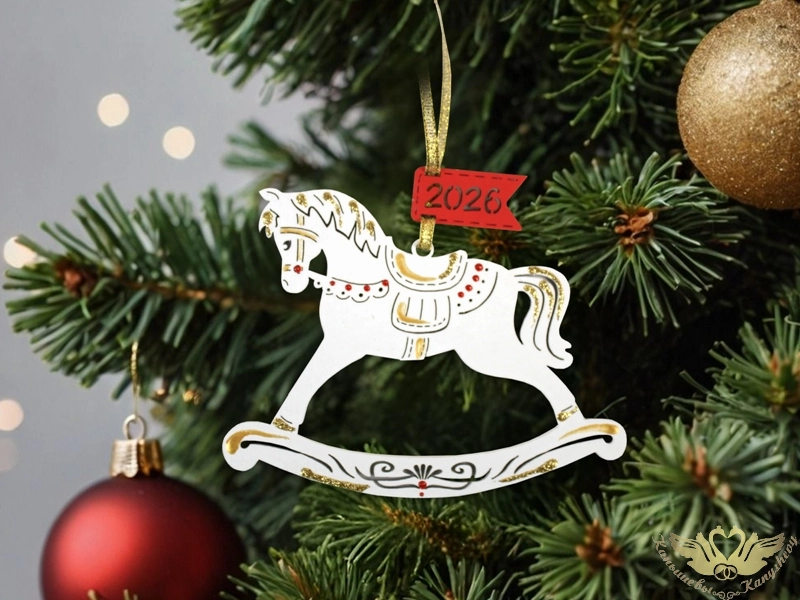 Ёлочное украшение "Лошадка. 2026" (11,5*8,5) Белый-красный, 1 шт. Ёлочное украшение "Лошадка. 2026" (11,5*8,5) Белый-красный, 1 шт.