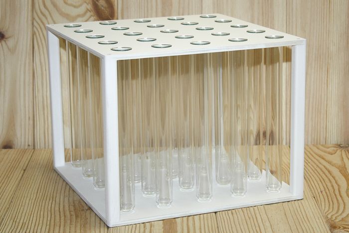 Колбы для цветов в подставке на 25 шт. (26*26*20,5) Дерево, МДФ 3мм, окрашен., Белый, 1 шт.