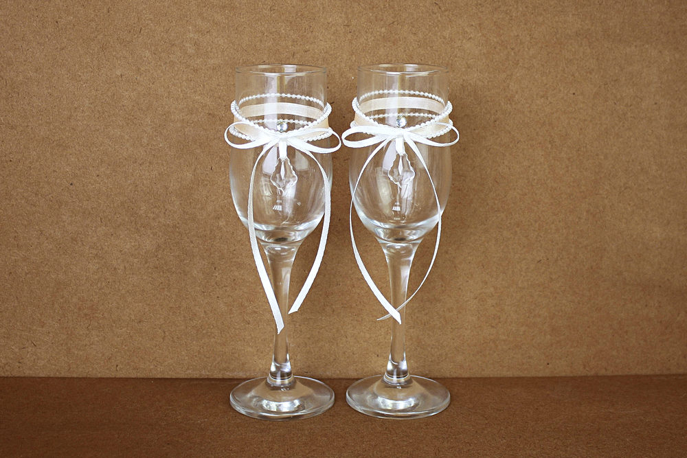 Бокалы ручной работы "Кристалл" (6*6*20,5) Бокалы Тулип, оформл., Пудровый-белый, Уп-2 шт.