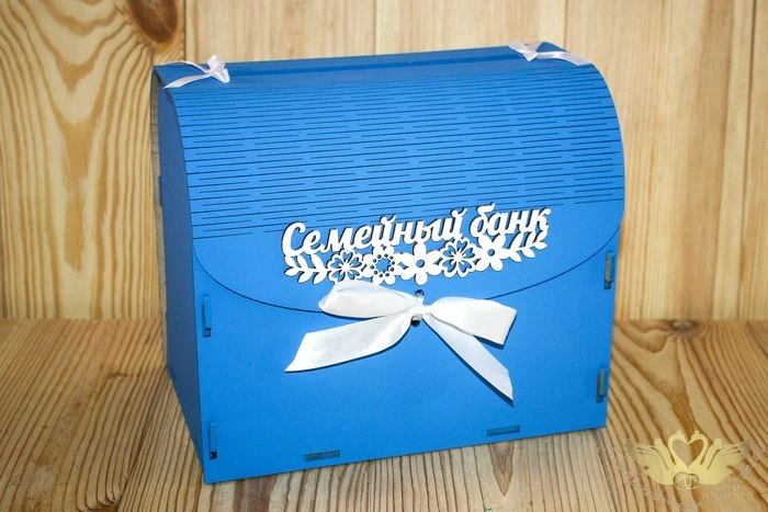 Семейный банк с цветами (23,5*17*20) МДФ 3мм, окрашен., оформл., Синий-белый, 1 шт.