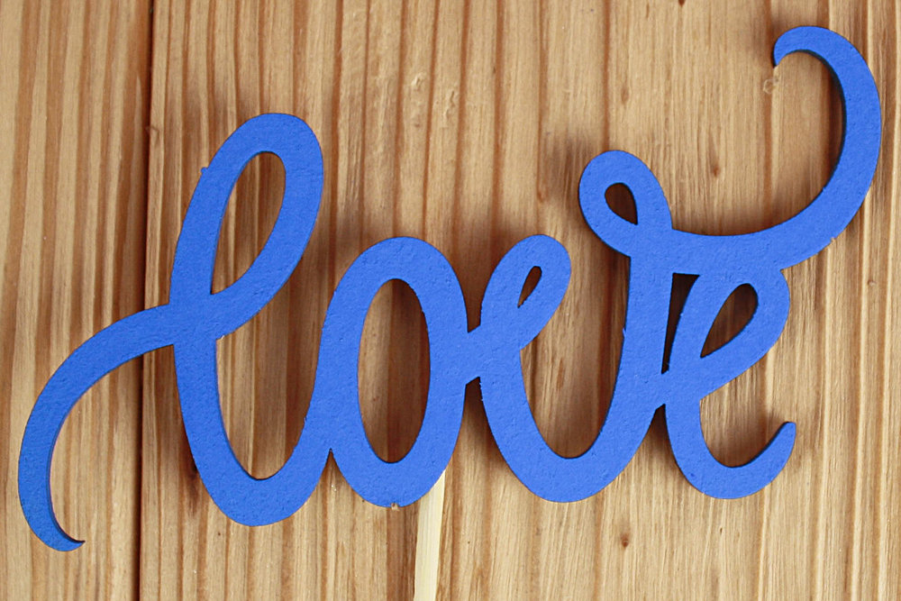 Топпер "Love" (11,5*28) МДФ 3мм, окрашен. на шпажке, Синий, Уп-10 шт.