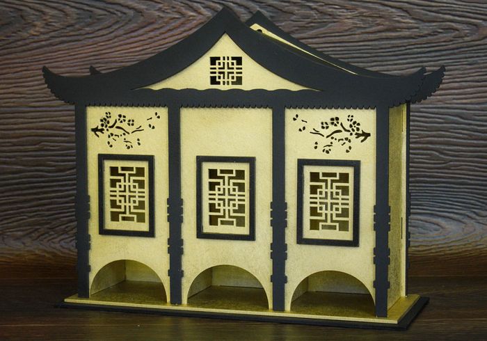 Чайный домик в китайском стиле №3 (12*33*25) МДФ, окрашен., оформл., Золото-чёрный, 1 шт.