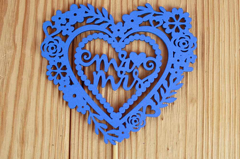Топпер "Mr&Mrs" в сердце (10,5*30) МДФ 3мм, окрашен. на шпажке, Синий, 1 шт.