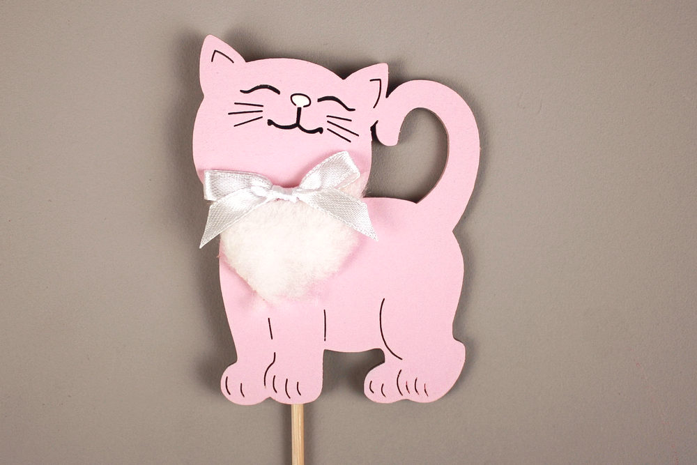 Топпер "Котик" (7*30) МДФ 3мм, окрашен., оформл., на шпажке, Розовый пастель-белый, 1шт. 