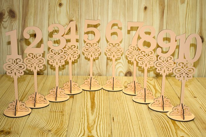 Номера на столы на подставке, высокие (8,8*8,8*27) МДФ 3мм, окрашен., Персиковый, Набор 10 шт