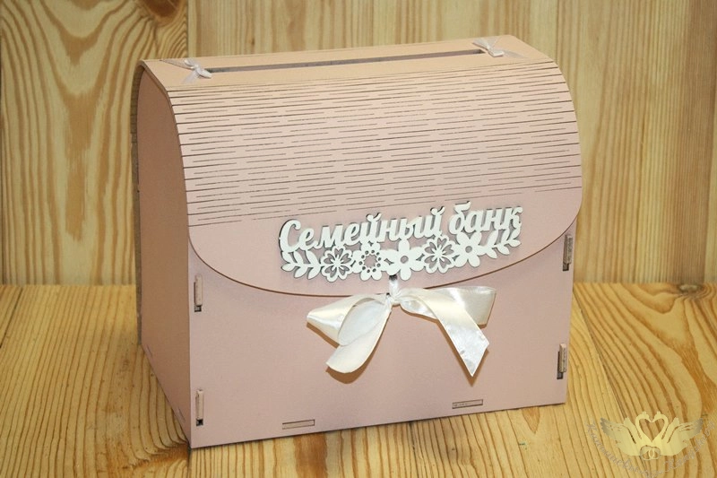 Семейный банк с цветами МИНИ (20*15*17,5) МДФ 3мм, окрашен., оформл., Пудровый-белый, 1 шт.