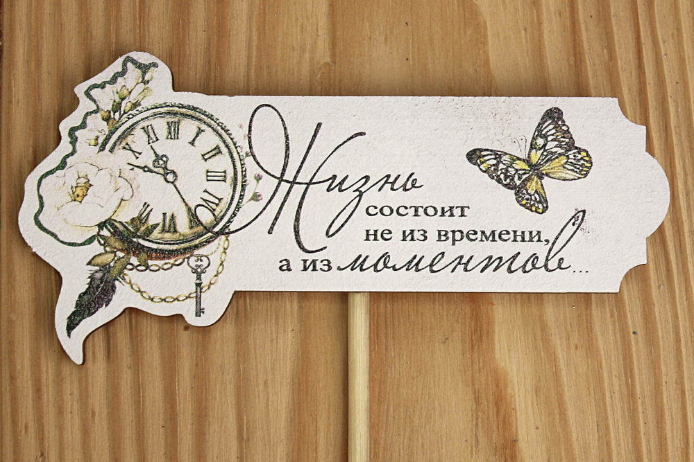 Топпер "Жизнь....." с часами, на шпажке (10,5*28) МДФ 3мм, УФ печать, оформл., 1 шт. Топпер "Жизнь....." с часами, на шпажке (10,5*28) МДФ 3мм, УФ печать, оформл., 1 шт.