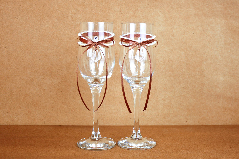 Бокалы ручной работы "Кристалл" (6*6*20,5) Бокалы Тулип, оформл., Коричневый-белый, Уп-2 шт.