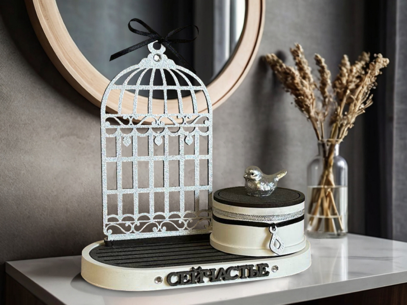 Сувенирный набор "Сейчастье" из гипса. Белый перламутровый-серебро