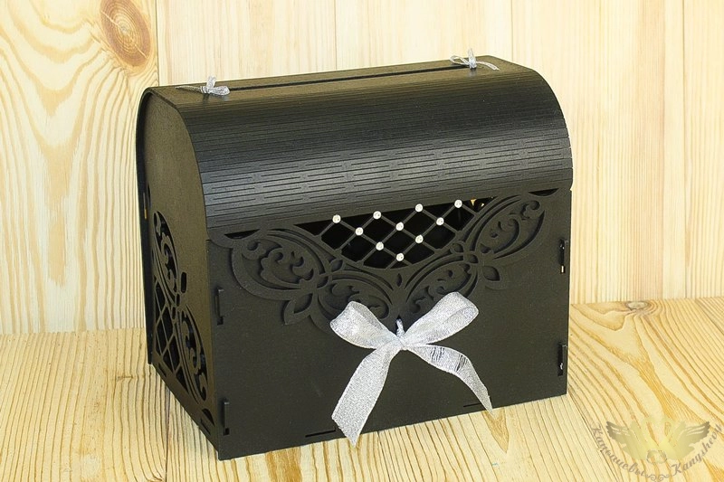 Семейный банк "Ажурный" со стразами МИНИ (20*15*17,5) МДФ 3мм, окрашен. морилкой, оформл.,Черный-сер