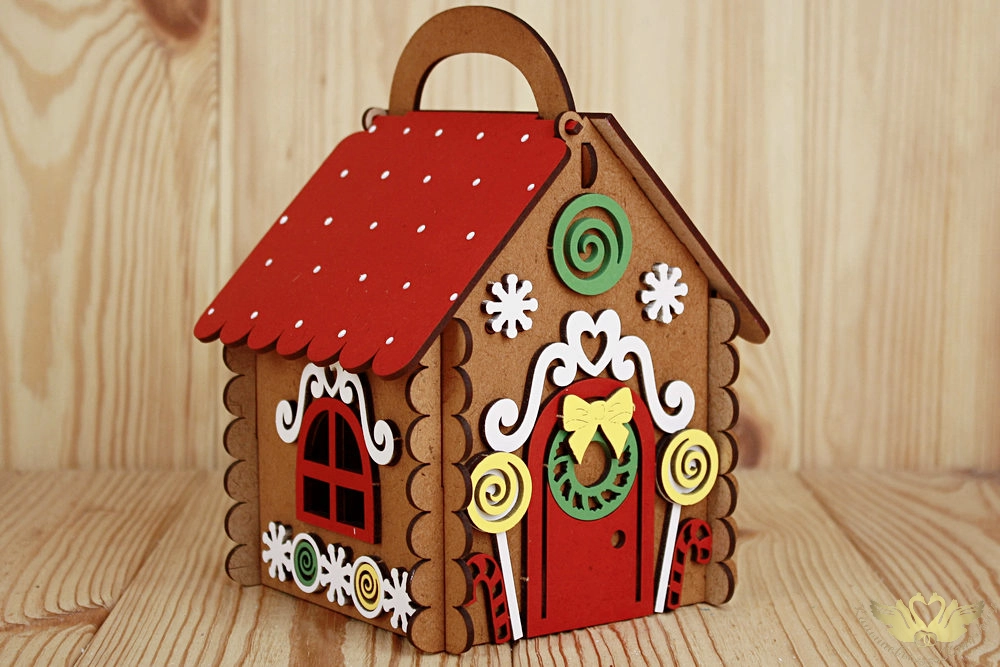 Подарочная упаковка "Пряничный домик" МИНИ (13*13,5*19,5) Дуб, 1шт.