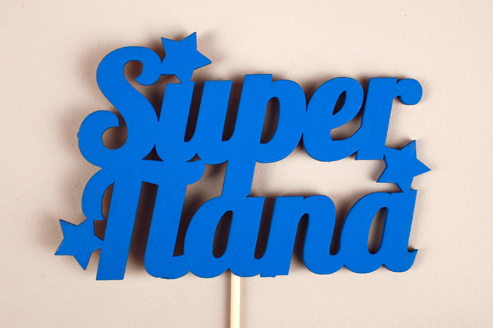 Топпер "Super папа" (11*28) МДФ 3мм, окрашен. на шпажке, Синий, Уп-10 шт.