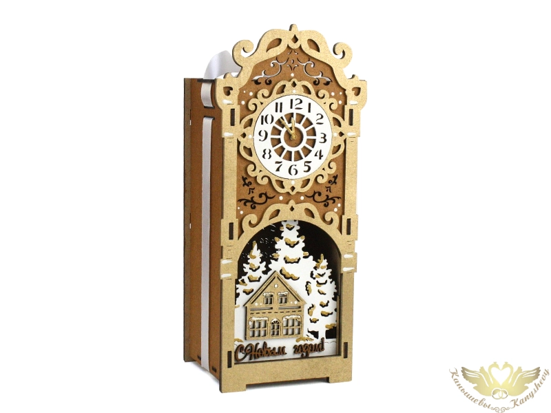 Подарочная упаковка-кормушка, с ёлочной игрушкой (12*10*27) Дуб-золото, 1 шт.